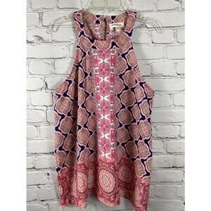 Monteau Women’s Medallion Sleeveless Halter Top Pink & Navy - Size S